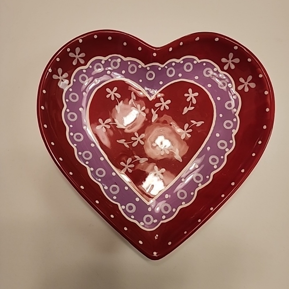 Vintage Red & Purple Heart-Shaped Ceramic Bowl Love Dish by Mesa Home Products
